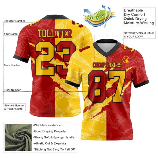 Custom Red Yellow-Black Mesh Gradient Fashion Scratch Jersey